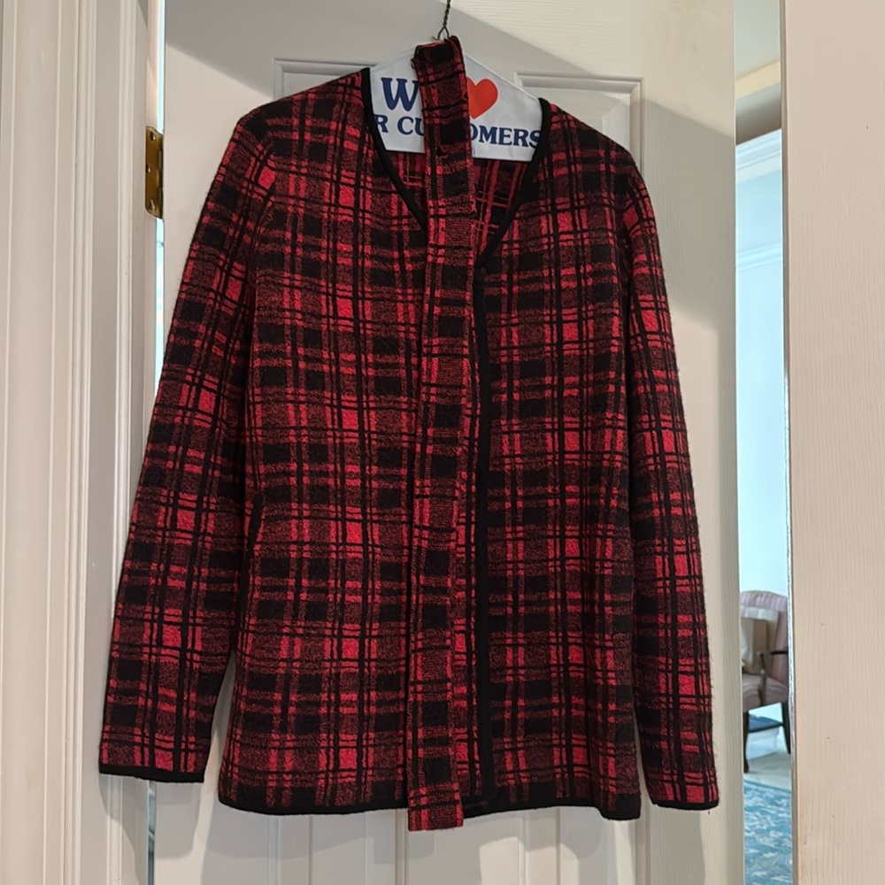 JMcLaughlin plaid jacket with belt